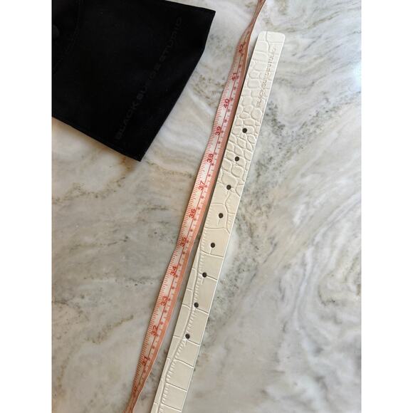Black Suede Studio Slim Leather City Belt White Croc Silver Buckle M